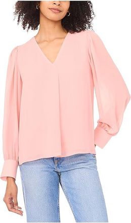 Vince Camuto V-Neck Long Sleeve Blouse Womens Clothing Sepia Rose : XL, Polyester