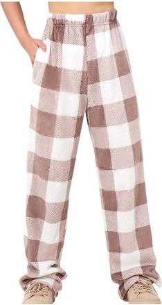 Generic Womens Lounge Pants Fleece Flannel Warm Plaid Pyjama Bottoms Warm Thermal Elastic Waist Loose Wide Leg Pants Lounge Pants Pj Bottoms Women Casual Trou