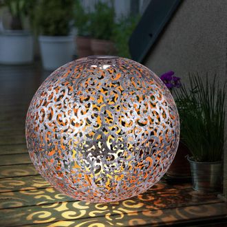 Globo Lighting Lampada solare vento luce sfera solare da giardino orientale, lampada LED plug-in IP44, punta terra, motivo metallo grigio argento antico, 1x LED