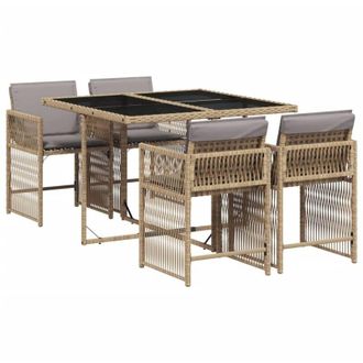 vidaXL Set Comedor De Jard&iacute;n 5 Pzas Con Cojines Rat&aacute;n Sint&eacute;tico Beige Vidaxl