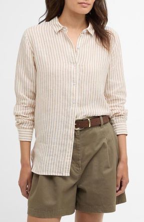 Barbour Marine Linen Button-Up Shirt in Hessian Stripe at Nordstrom, Size 14 Us
