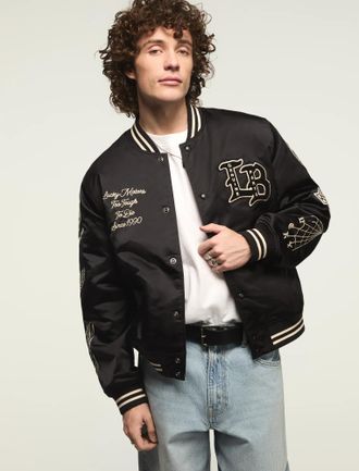 Lucky Brand Mens Lucky Satin Varsity Jacket