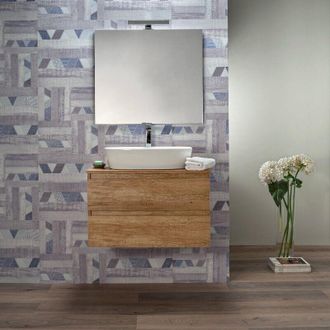 Arche Mobile Bagno Rovere Naturale 80 cm Sospeso per Lavabo da Appoggio 2 Cassetti