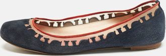 Carolina Herrera Navy Blue Suede Ballet Flats