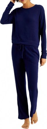 Alfani Womens Ribbed Wide Leg Pajama Set In Venus Blue