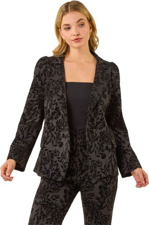 DUSK Womens Flocked Premium Stretch Blazer - Black - Size 14 UK