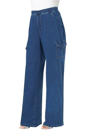 Roaman's Wide Leg Cargo Knit Jean in Medium Wash at Nordstrom, Size 36