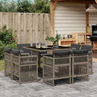 vidaXL Vidaxl - Set da Pranzo da Giardino 9 pz con Cuscini in Polyrattan Grigio