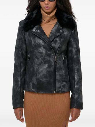 Guess Co fur collar zip jacket - women - Polyester/Polyester/Elastane/Polyurethane - S - Black