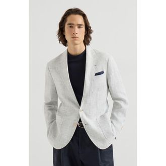 Brunello Cucinelli Houndstooth deconstructed blazer in Pearl Grey at Nordstrom, Size 60 It