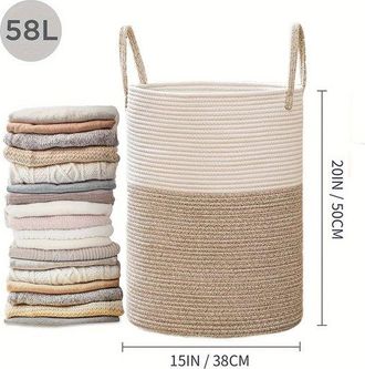 OEM Cesta De Ropa Acogedora, Hecha A Mano De Algod&oacute;n, Blanca Y Marr&oacute;n