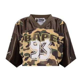 A Bathing Ape T-Shirts, female, Brown, Size: ONE SIZE 1st Camo Cropped Football Tee