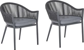 Beliani Beliani - Conjunto De 2 Sillas De Comedor De Jard&iacute;n Estructura De Metal Gris Con Cojines Dise&ntilde;o De Cuerda Moderno Mileto