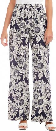 Karen Kane Sabel Sunflower Print Wide Leg Pant In White And Navy