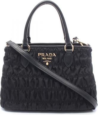 Prada Black Nylon Leather Handbag Tote Bag (Pre-Owned)