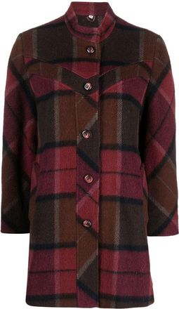 A.N.G.E.L.O. Vintage Cult 1970s mock neck plaid wool coat - women - Virgin Wool/Cupro - 42 - Red