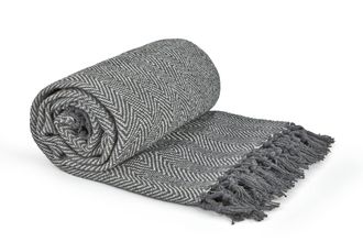 TJ Hughes Herringbone - Recycled Cotton Throw in Silver - TJ Hughes