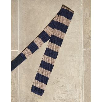 Brunello Cucinelli MenS Navy And Beige Striped Knit Tie, One Size