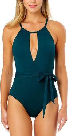 Anne Cole High Neck Belted Plunge One-Piece