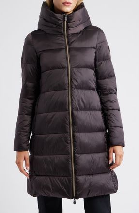 Save The Duck Lysa Water Repellent Hooded Puffer Jacket in Brown Black at Nordstrom, Size 0