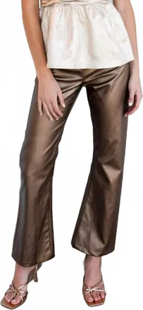 M Made in Italy Faux Leather Flare Pants In Bronze