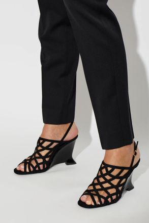 Balmain Suede Wedge Sandals, Womens, Black
