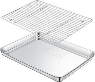 OEM Bandeja Rectangular De Acero Inoxidable Para Hornear Con Rejilla De Enfriamiento, 31,5 X 21,5 X 2 Cm, Antiadherente, No T&oacute;xica, Duradera, F&aacute;cil De Lim
