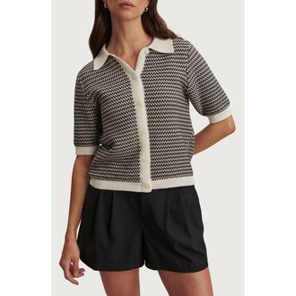Varley Gaelle Polo Cardigan in Snow White /Black at Nordstrom, Size Xx-Small