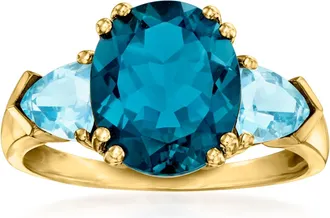 Ross-Simons Tonal Blue Topaz 3-Stone Ring in 14kt Yellow Gold