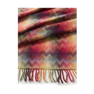 Missoni Home Winter Scarves, female, Multicolor, Size: ONE SIZE Red Zigzag Fringed Scarf