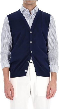Drumohr Blauwe Katoenen Trui Slim Fit - Heren - Spencers - Blauw - L - Katoen - Truien & Vesten