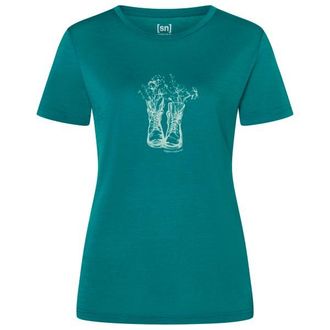 super.natural Flower Boots Tee Merinoshirt f&uuml;r Damen | t&uuml;rkis