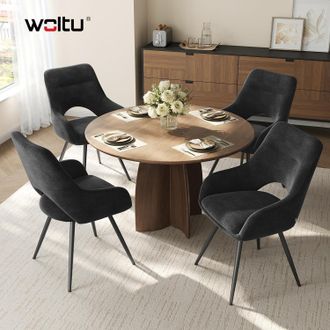 Woltu Woltu Juego De 4 Sillas De Comedor Giratorias 360&deg; De Terciopelo Chenilla, Dise&ntilde;o Moderno Con Patas De Metal Para Comedor/sala De Estar, Negro