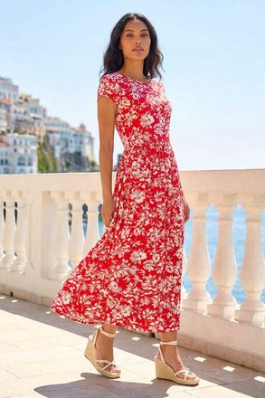 Roman Floral Print Stretch Midi Dress
