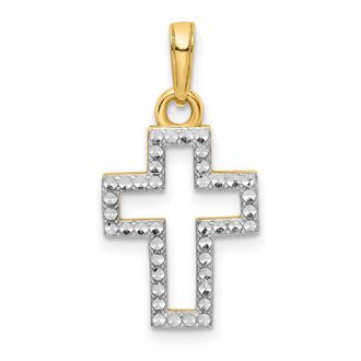 Diamond2Deal 14k Yellow Gold w/Rhodium D/C Cross Pendant
