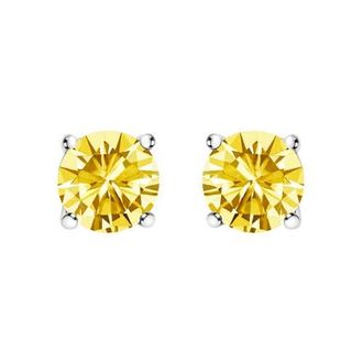 House of Brilliance 14K Gold 1 1/2 Cttw Lab Grown Yellow Diamond Solitaire Stud Earrings in White at Nordstrom