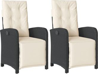 vidaXL Sillones Reclinables Jard&iacute;n Con Reposapi&eacute;s 2 Uds Rat&aacute;n Pe Negro Vidaxl