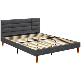 HOMCOM 5ft Upholstered King Bed Frame W/ Wooden Slat No Box Spring Needed | TJ Hughes