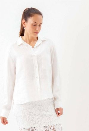 Karen Kane Long Sleeve Linen Button-Up Shirt In Off White
