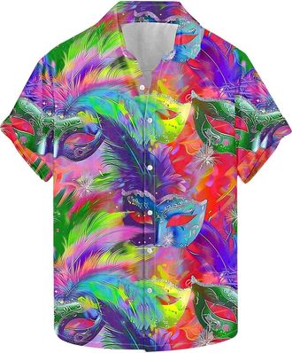Generic Halloween Hawaiian Shirts for Men Pumpkin Print Bowling Shirt Casual Button Short Sleeve Graphic T-Shirts Loose Beach Tees (Pink,XXL)