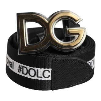 Dolce & Gabbana Belts, unisex, Black, Size: ONE SIZE Black Cotton Metal Logo Belt