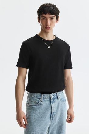 H&M Slim Fit Ribbed T-shirt in Black at Nordstrom, Size Xx-Large