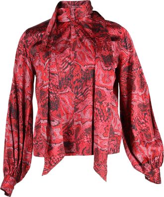 Ganni Ganni Snake-Print Blouse in Red Silk-Blend Satin
