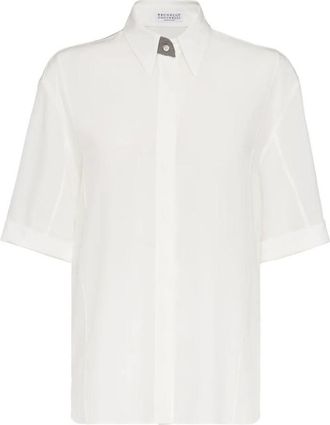 Brunello Cucinelli Naturale Silk Short Sleeve Shirt, Size X-Small