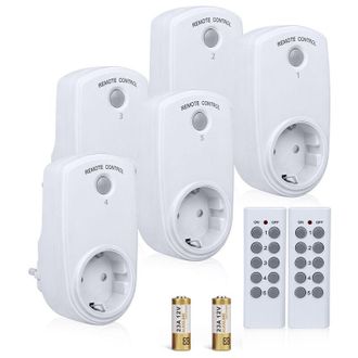 OEM Juego De 5 Enchufes Inteligentes Inal&aacute;mbricos - Incluye 2 Mandos A Distancia - Alcance De 30 M - Control De Encendido/apagado - Compatible Con Enchufe