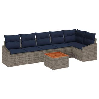 vidaXL Conjunto De Sof&aacute;s De Jard&iacute;n 7 Pcs Gris Y Azul Marino Vidaxl