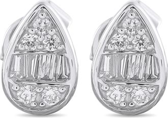 Luxury Bazaar 14K White Gold 0.35ct Diamond Cluster Pear Stud Earrings ER305260-W