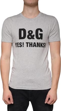 Dolce & Gabbana Mens Gray Logo Print Crewneck Short Sleeve T-Shirt Viscose Elastane