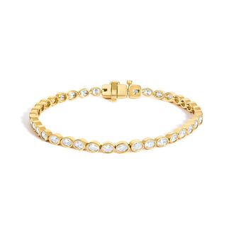 House of Brilliance 14K Yellow Gold 3 3/4 Cttw Oval Diamond East West Bezel Set Tennis Bracelet