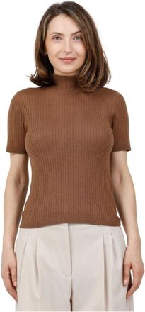 Max Mara Maglia dolcevita in lana e seta con lavorazione a costa piatta - Dames - Coltruien - Bruin - L - Wol - Truien & Vesten